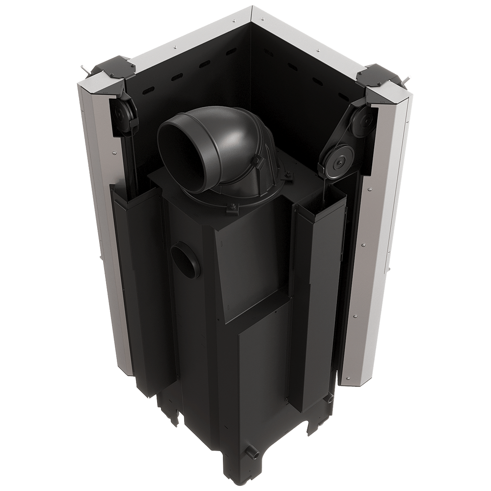 Balstil Milano 480x480 – Rechtsseitiger Eckkamin mit Klapptüren, weiße Verkleidung