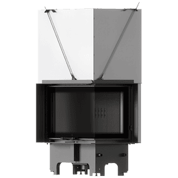 Balstil Milano 810x410 – Linksseitiger Eckkamin mit Klapptüren, schwarze Verkleidung