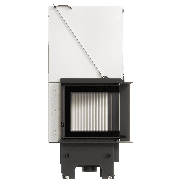 Balstil Milano 480x480 – Linksseitiger Eckkamin mit Klapptüren, weiße Verkleidung