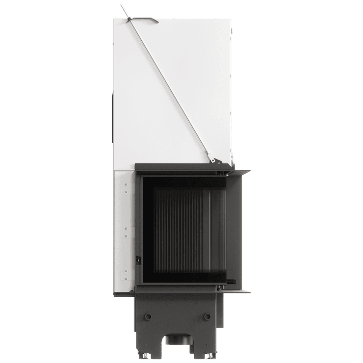 Balstil Milano 810x410 – Linksseitiger Eckkamin mit Klapptüren, schwarze Verkleidung