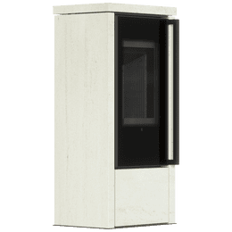 Freestanding steel stove KOZA AKNA in Ivory Glow stone with black lining