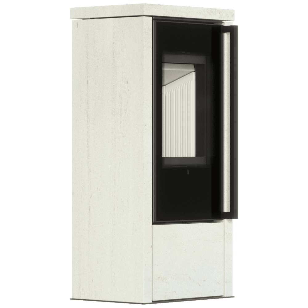 Freistehender Stahlofen AKNA in Ivory Glow Stone