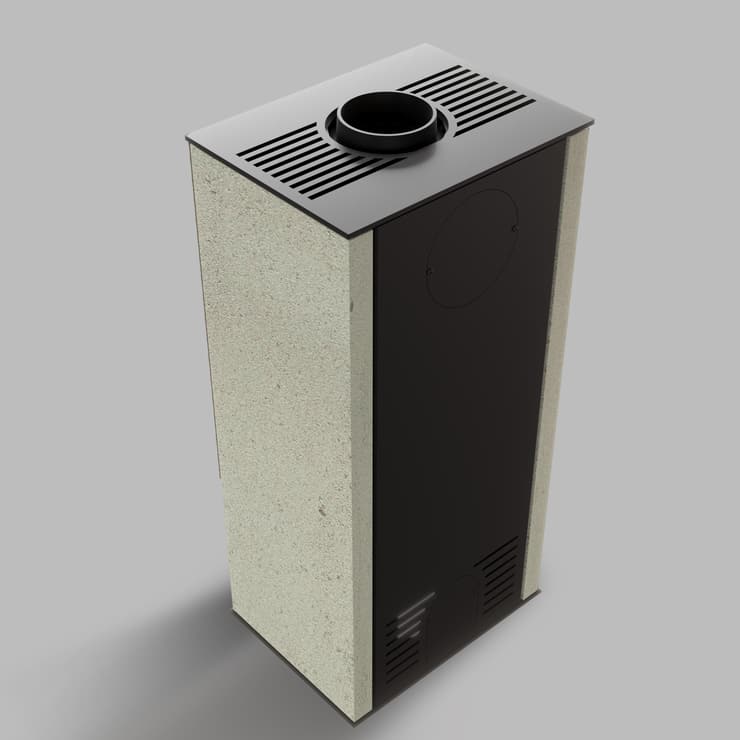 Freistehender Stahl-Kaminofen AKNA aus Ivory Glow Stein