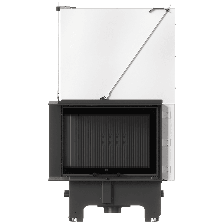 Balstil Milano 700x480 – Linksseitiger Eckkamin mit Klapptüren, schwarze Verkleidung