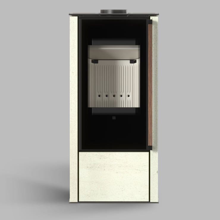 Freistehender Stahl-Kaminofen AKNA aus Ivory Glow Stein