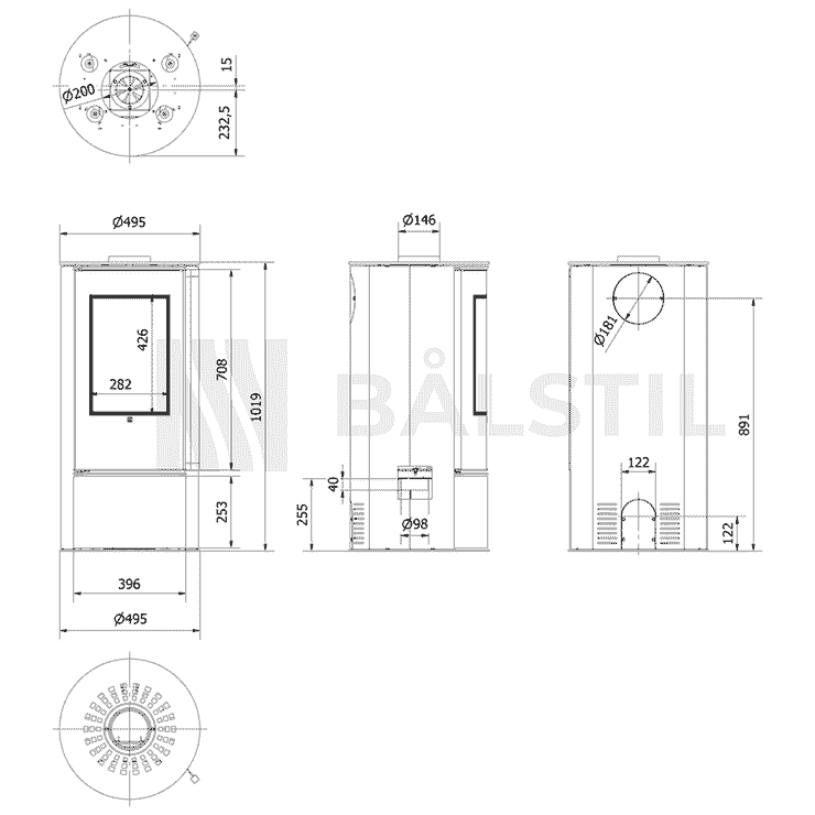 Freistehender Stahl-Kaminofen ORA