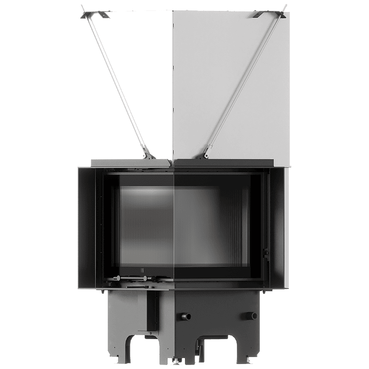 Balstil Milano 480x480 – Linksseitiger Eckkamin mit Klapptüren, schwarze Verkleidung