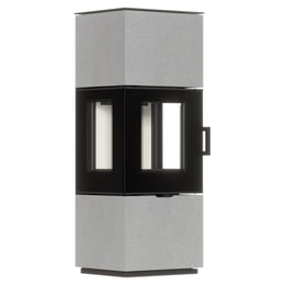 Freistehender Stahl-Kaminofen AXAM aus Luna Grigia Stein