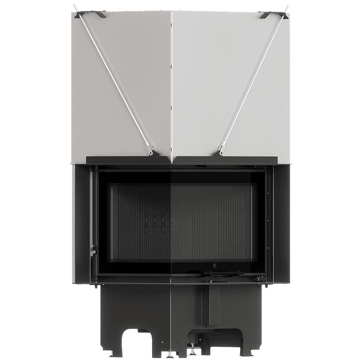 Balstil Milano 610x430 – Linksseitiger Eckkamin mit Klapptüren, schwarze Verkleidung