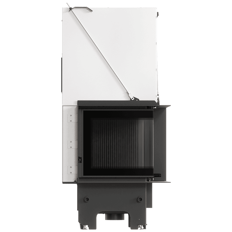 Balstil Milano 480x480 – Linksseitiger Eckkamin mit Klapptüren, schwarze Verkleidung