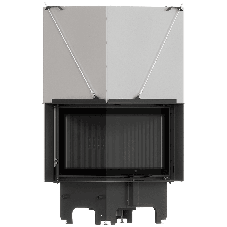 Balstil Milano 700x480 – Linksseitiger Eckkamin mit Klapptüren, schwarze Verkleidung