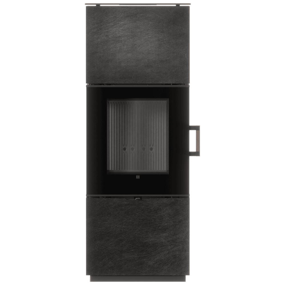 AXAM freistehender Stahlofen mit SETA LAKORIZONT-Sintergehäuse und schwarzer Verkleidung