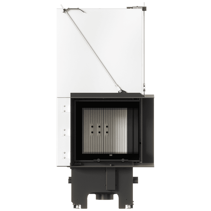 Balstil Milano 480x480 – Rechtsseitiger Eckkamin mit Klapptüren, weiße Verkleidung