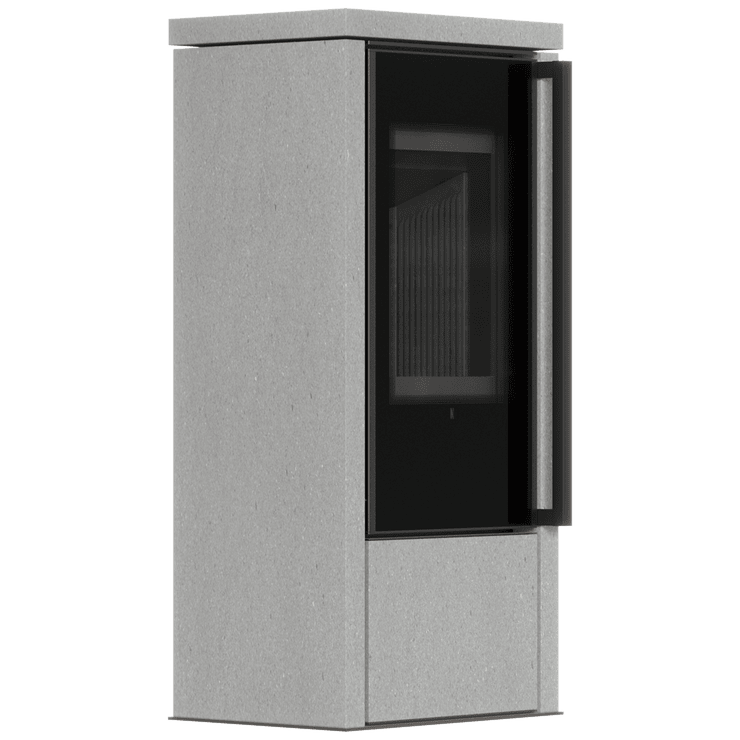 Freestanding steel stove KOZA AKNA in Luna Grigia stone with black lining
