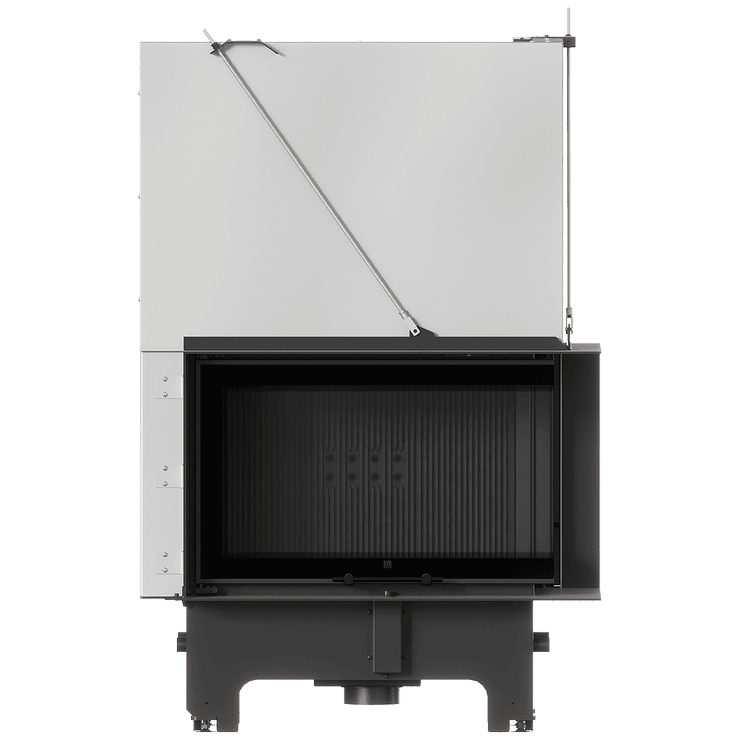 Balstil Milano 810x410 – Linksseitiger Eckkamin mit Klapptüren, schwarze Verkleidung