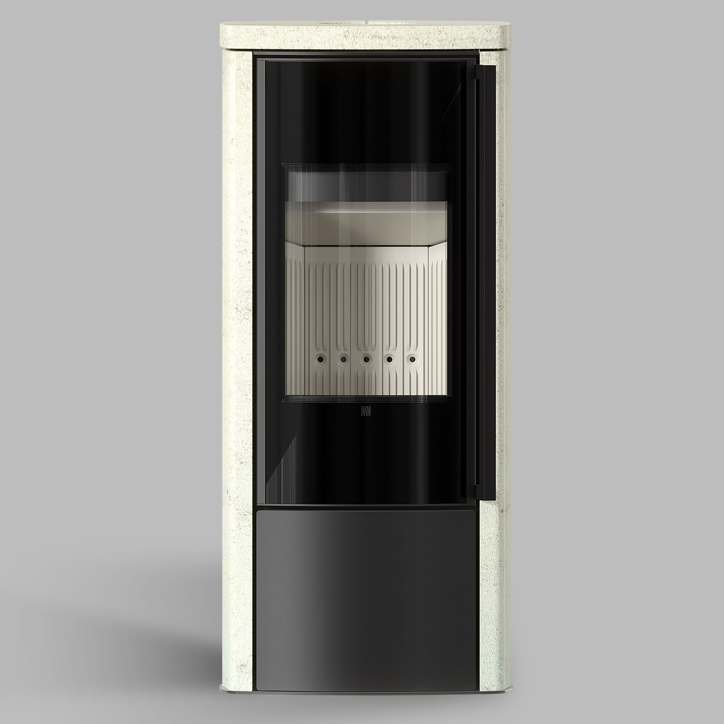 Freistehender Stahl-Kaminofen BRONN aus Ivory Glow Stein