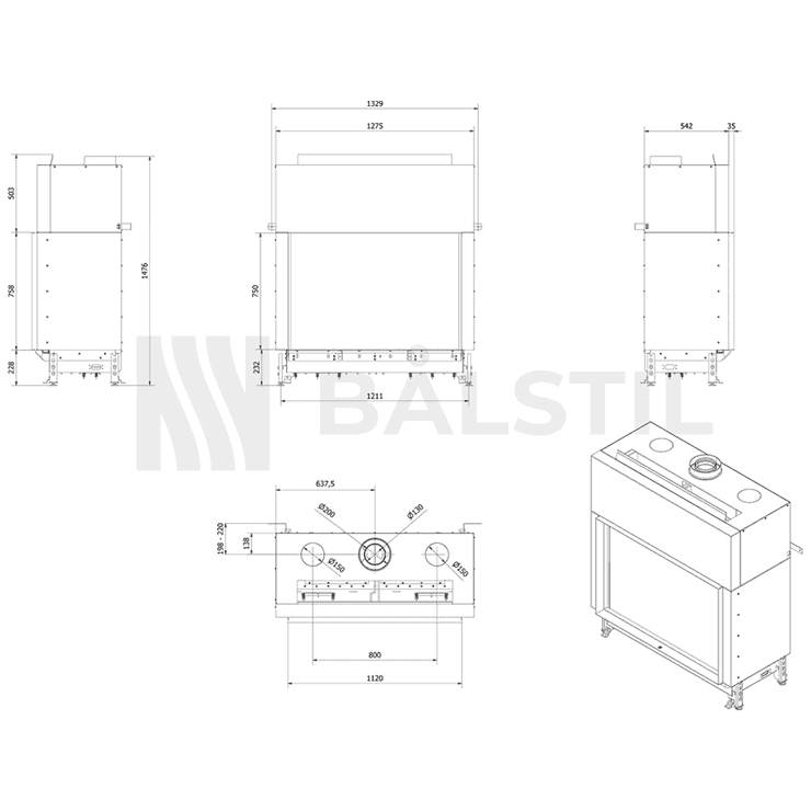 Gaskamin BÅLSTIL LUSSO 130/55 Naturgas 12,5 kW ∅ 130/200