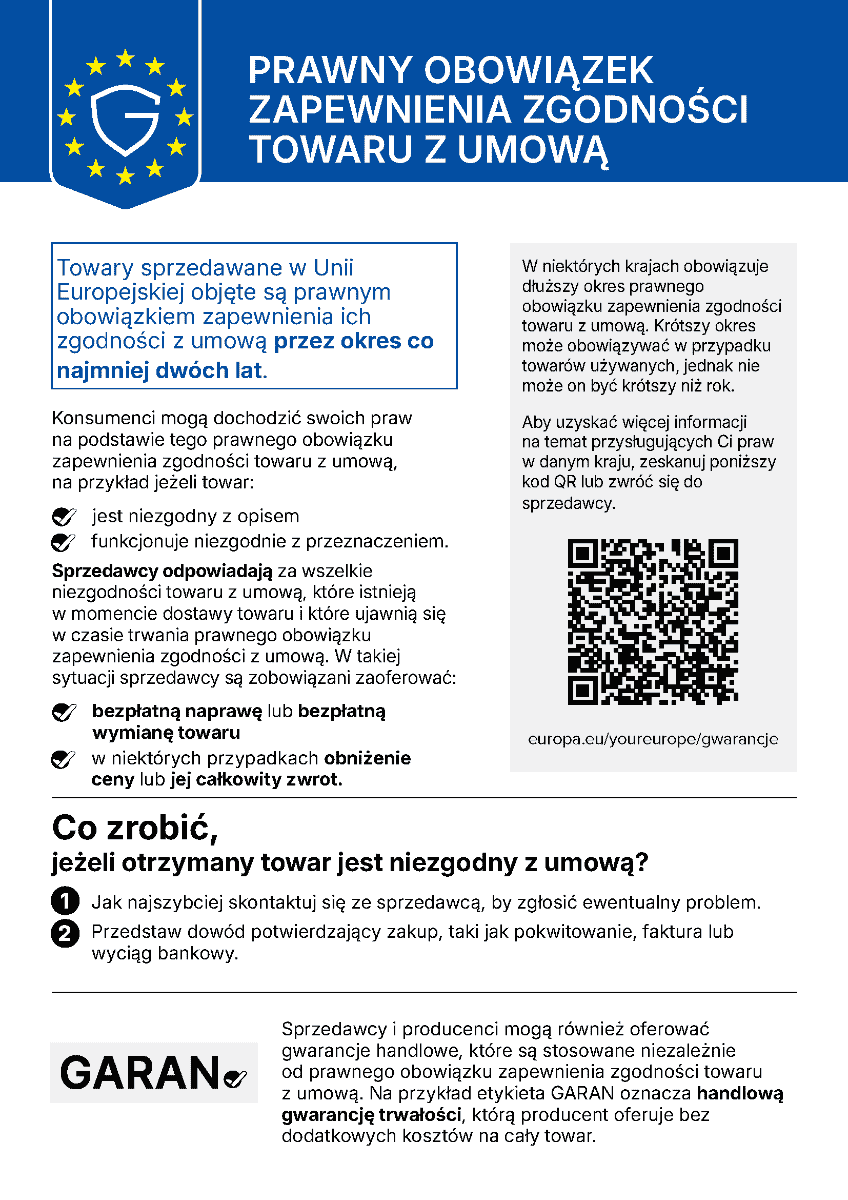 Ujednolicone powiadomienie UE o gwarancji ustawowej